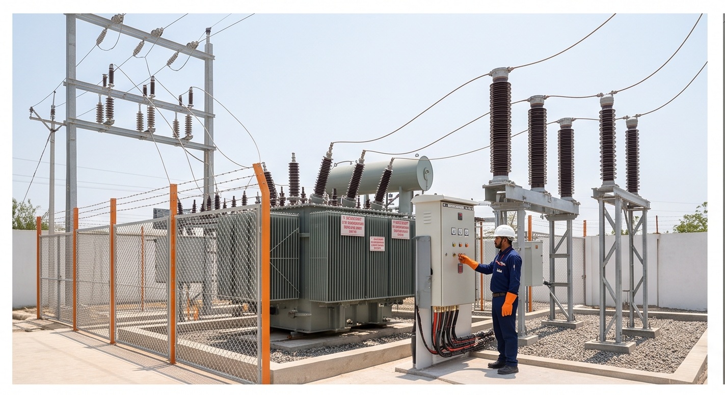 High Tension substation with transformer and engineer